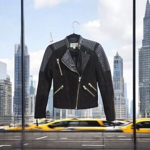 Mango Leather Jacket XXS / Brown with Gold Hardware - Biker Style
